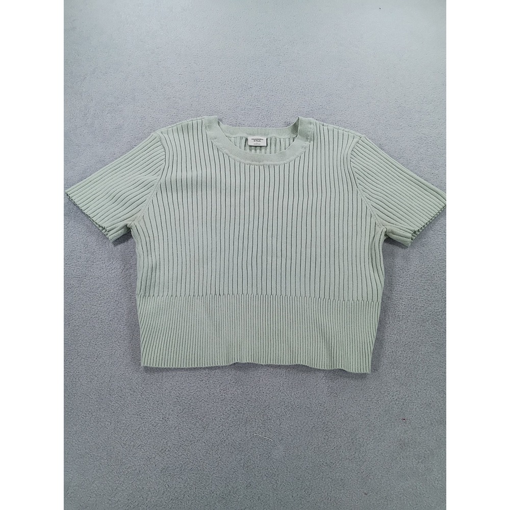 Abercrombie & Fitch Womens Ribbed Sweater Sage Green L Short Sleeve Knit